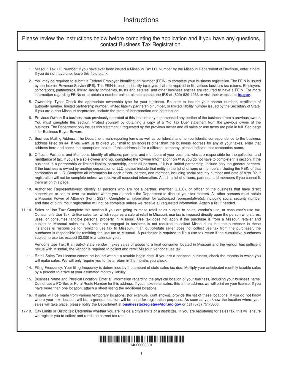 Form 2643 Missouri Tax Registration Application - Missouri, Page 3