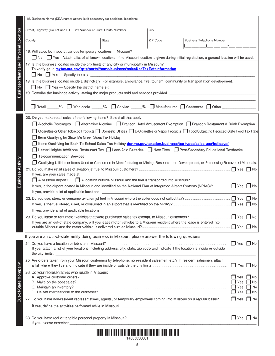 Form 2643 Missouri Tax Registration Application - Missouri, Page 7