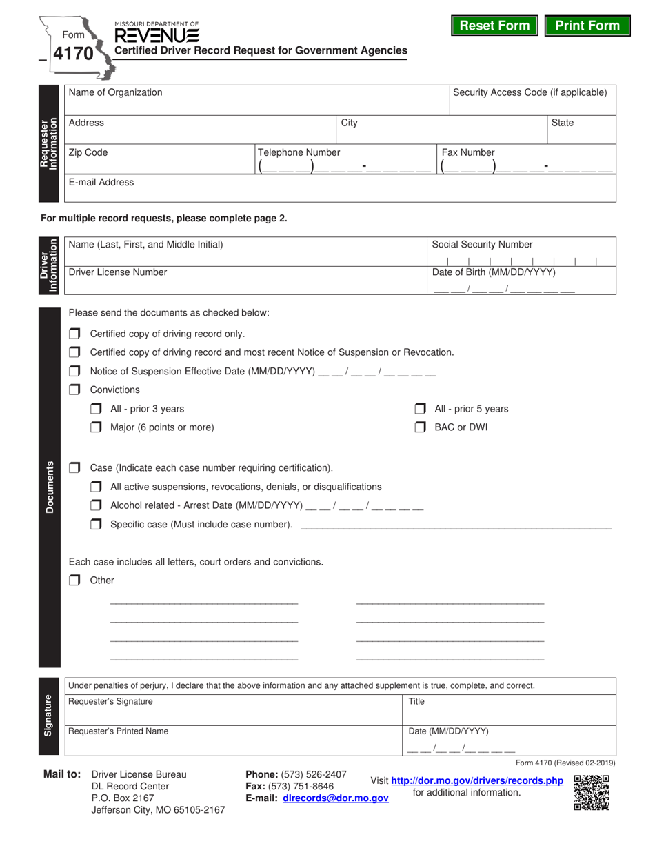 Form 4170 Fill Out, Sign Online and Download Fillable PDF, Missouri