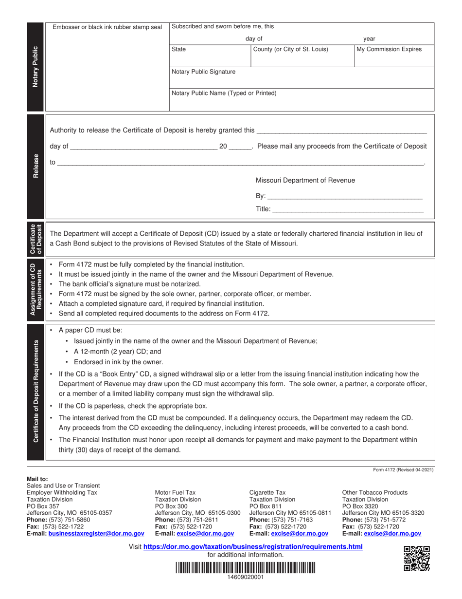 Form 4172 Assignment of Certificate of Deposit - Missouri, Page 2