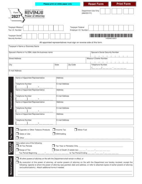 Form 2827  Printable Pdf