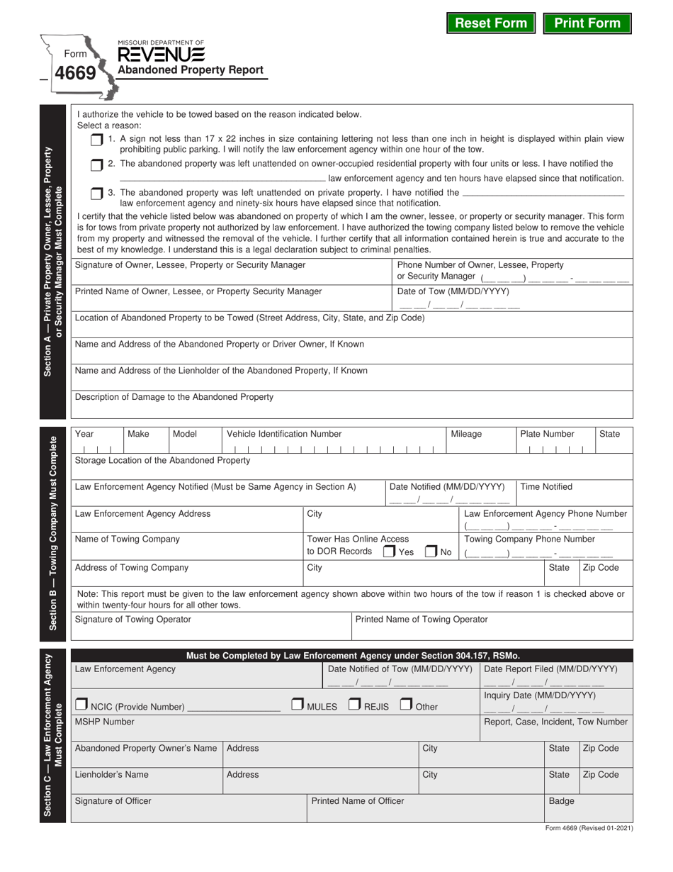 Form 4669 Abandoned Property Report - Missouri, Page 1