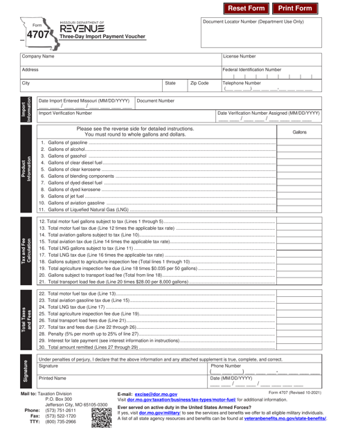 Form 4707  Printable Pdf