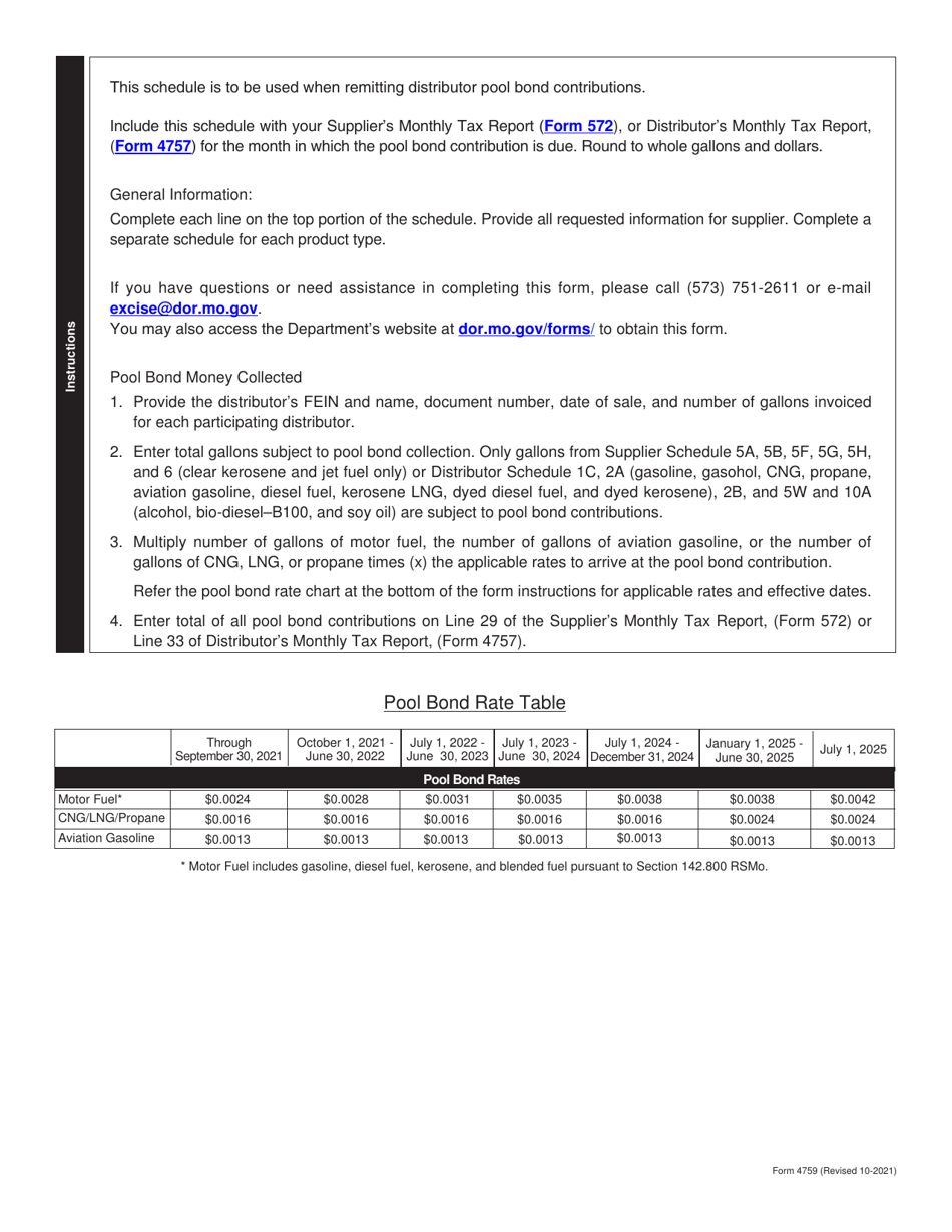 Form 4759 Schedule of Pool Bond Contributions - 5t - Missouri, Page 2