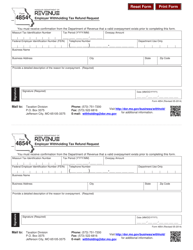 Document preview: Form 4854 Employer Withholding Tax Refund Request - Missouri
