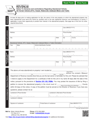 Form 5227 Notice to Owner(S) and Lienholder(S) Regarding Abandoned Vehicle, All Terrain Vehicle (Atv), Vessel, Watercraft, Outboard Motor and Trailer - Missouri