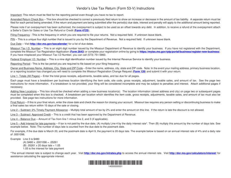 Form 53-V Vendors Use Tax Return - Missouri, Page 3