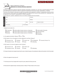 Form 5310 Application for Voluntary Disclosure Agreement - Missouri