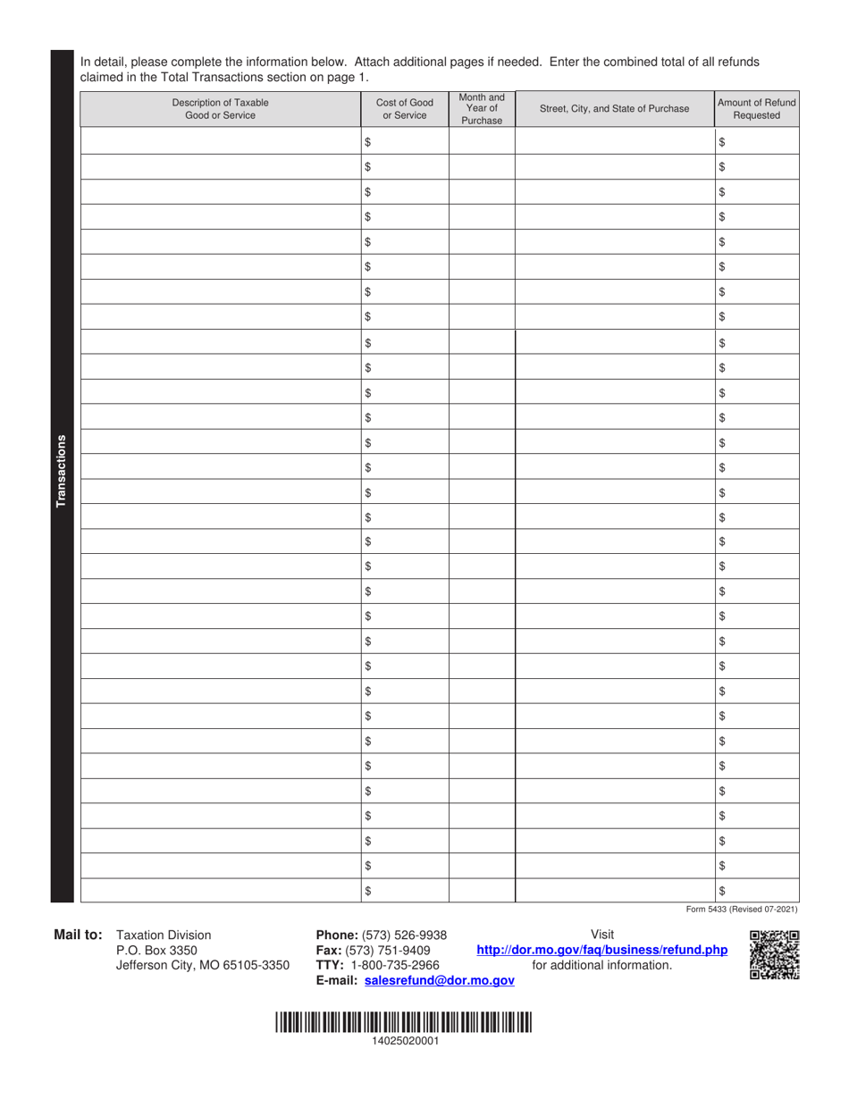 Form 5433 Assignment of Rights From the Seller to Purchaser for Refund Under Section 144.190.4(1) - Missouri, Page 2