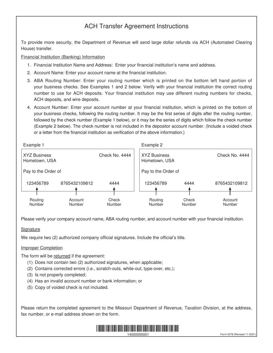 Form 5378 Agreement to Receive Refund by ACH Transfer - Missouri, Page 3