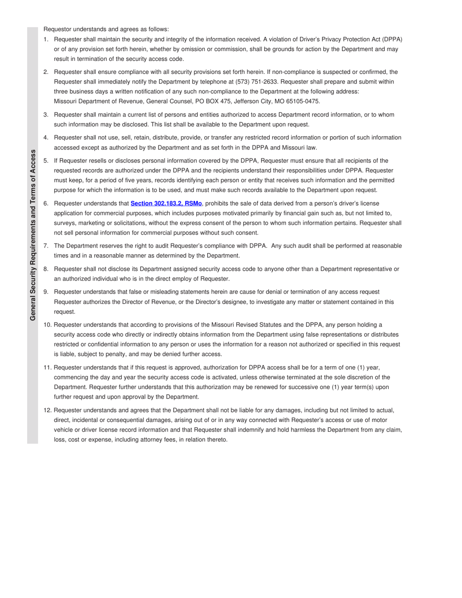 Form 5454 Request to Obtain Interactive Driver Records - Missouri, Page 2