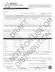 Form 551 Vehicle Examination Certificate - Draft - Missouri