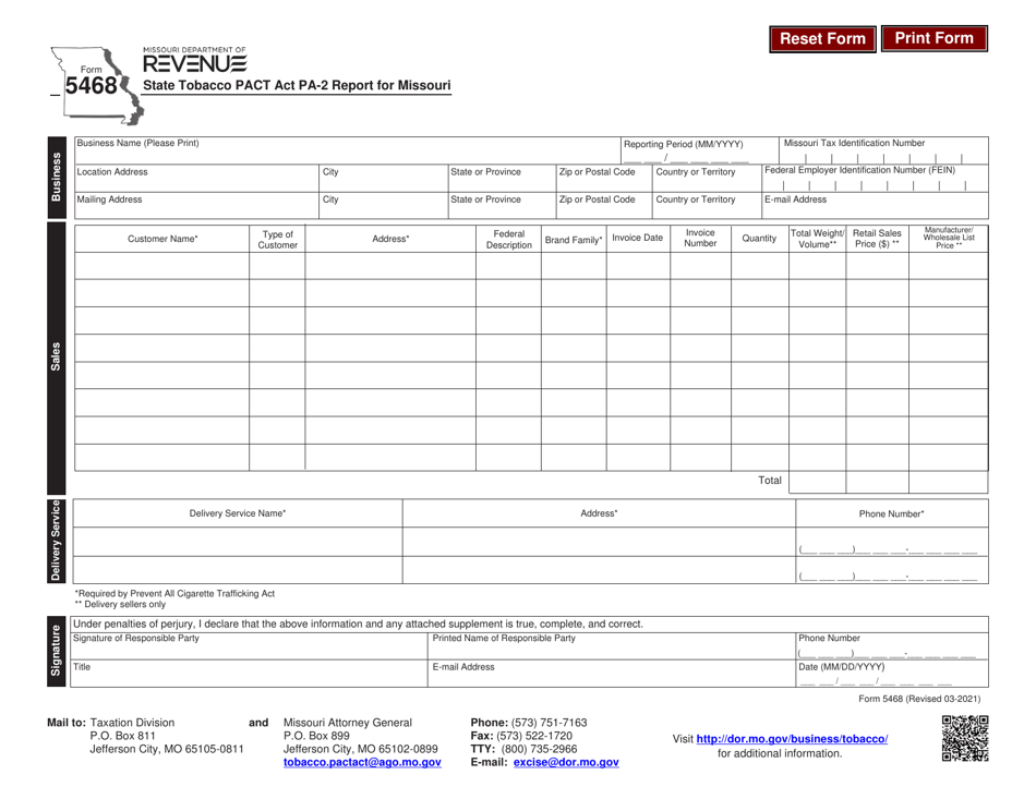 Form 5468 State Tobacco Pact Act Pa-2 Report for Missouri - Missouri, Page 1