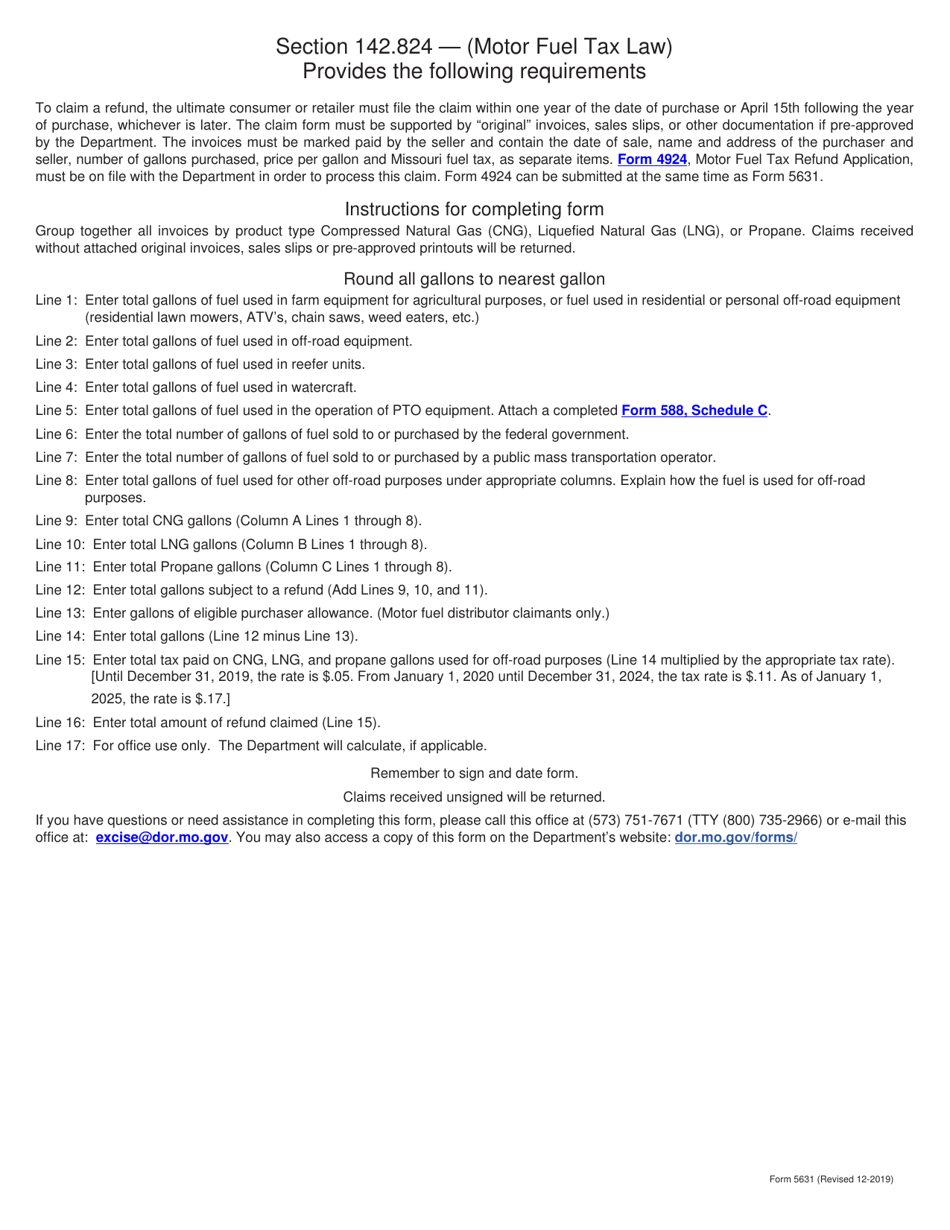 Form 5631 Motor Fuel Refund Claim (Compressed Natural Gas (Cng), Liquefied Natural Gas (Lng), and Propane Only) - Missouri, Page 2