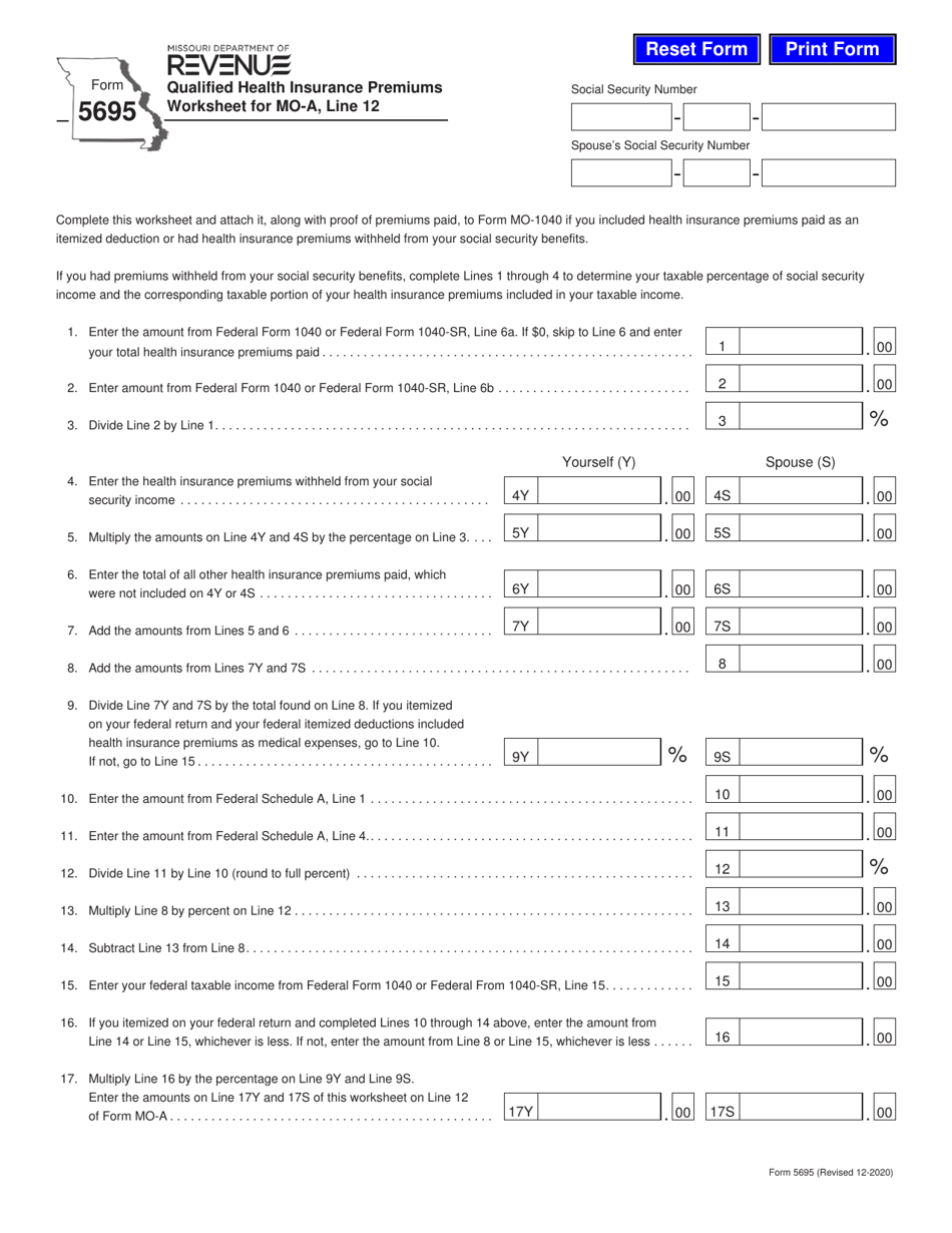 Form 5695 Qualified Health Insurance Premiums Worksheet for Mo-A, Line 12 - Missouri, Page 1