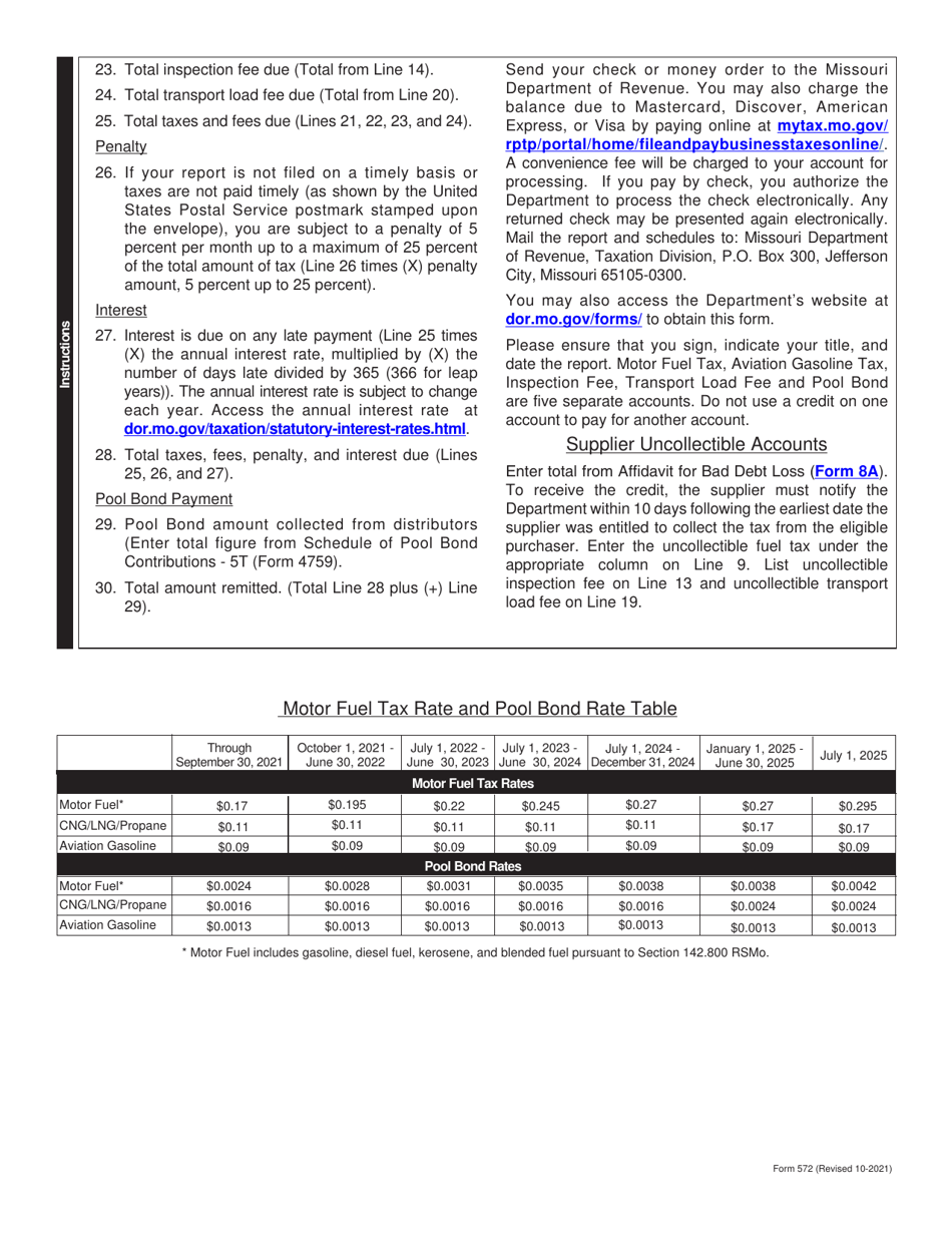 Form 572 Supplier and Permissive Suppliers Monthly Tax Report - Missouri, Page 4
