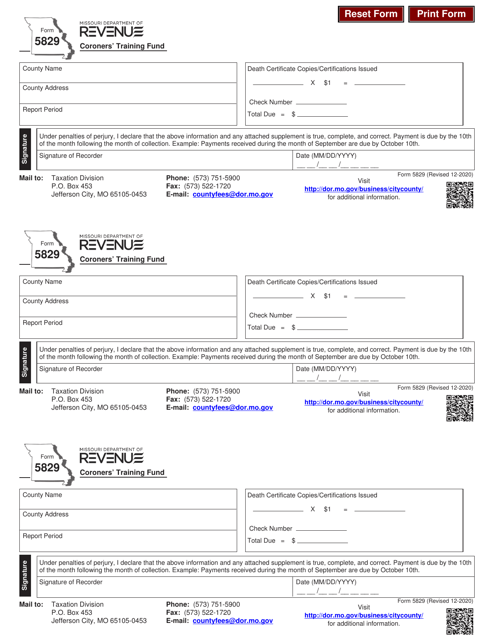 Form 5829 Coroners' Training Fund - Missouri