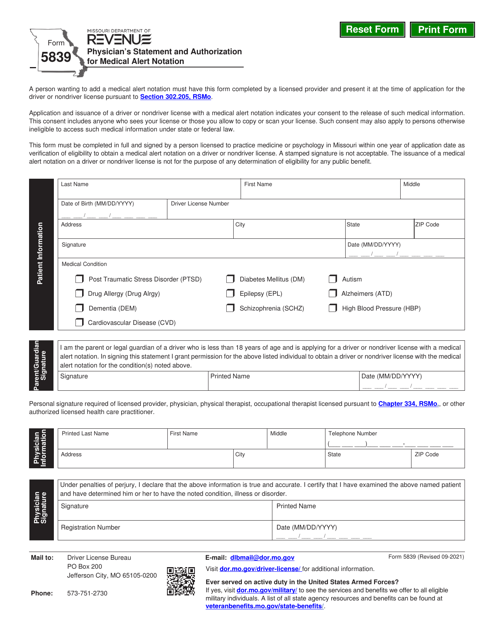 Form 5839  Printable Pdf