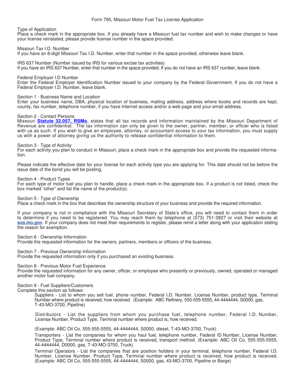 Form 795 Missouri Motor Fuel Tax License Application - Missouri, Page 7