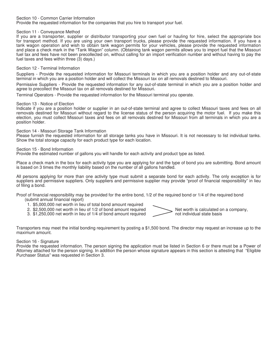 Form 795 Missouri Motor Fuel Tax License Application - Missouri, Page 8