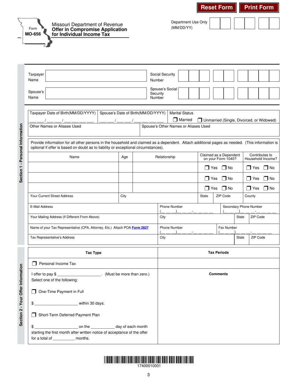 Form MO-656 Offer in Compromise Application for Individual Income Tax - Missouri, Page 3