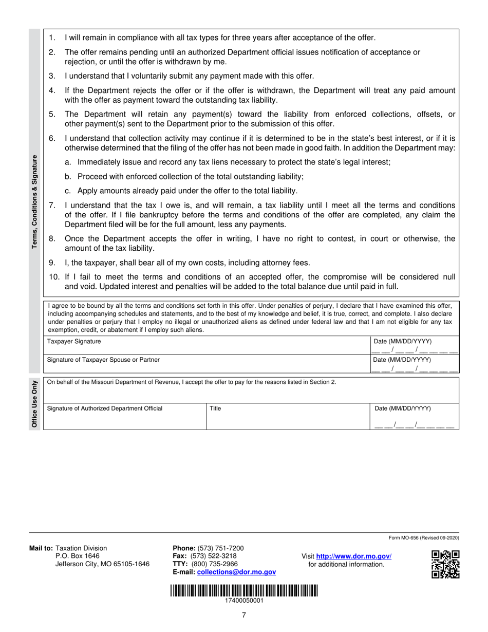 Form MO-656 Offer in Compromise Application for Individual Income Tax - Missouri, Page 7