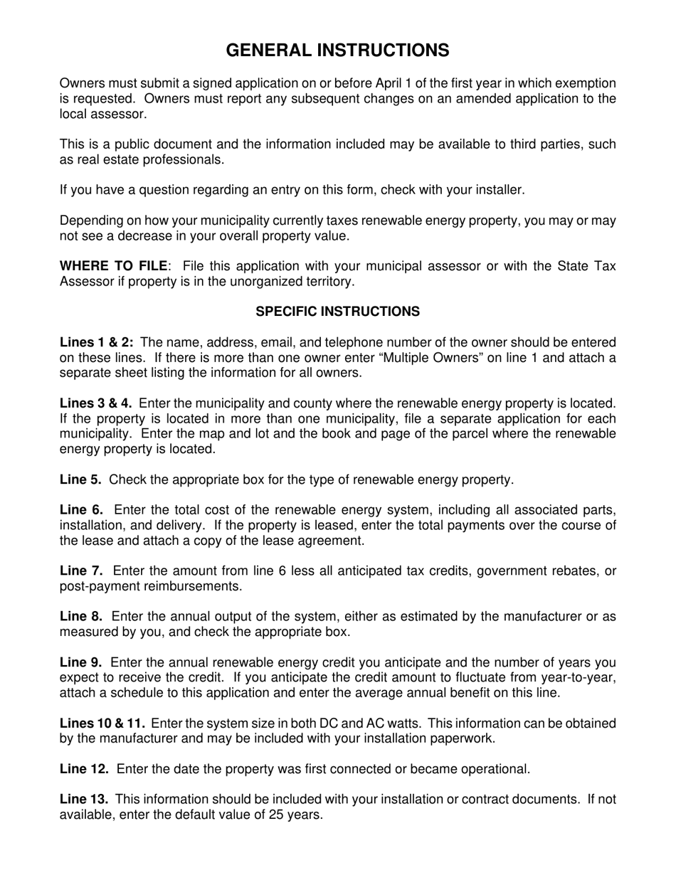 Application for Renewable Energy Equipment Exemption - Maine, Page 2