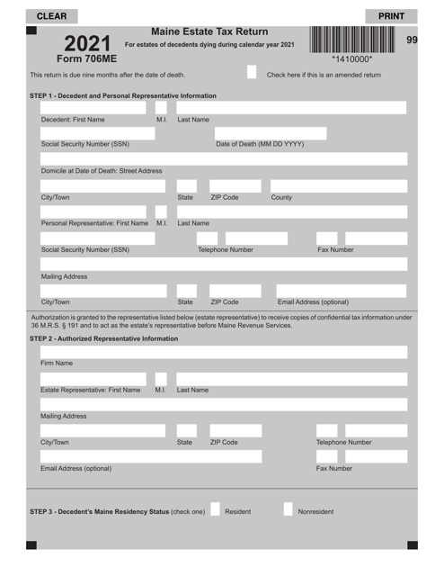 Form 706ME 2021 Printable Pdf