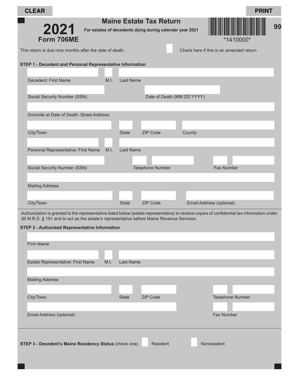 Form 706ME Download Fillable PDF or Fill Online Maine Estate Tax Return 2021, Maine 2016