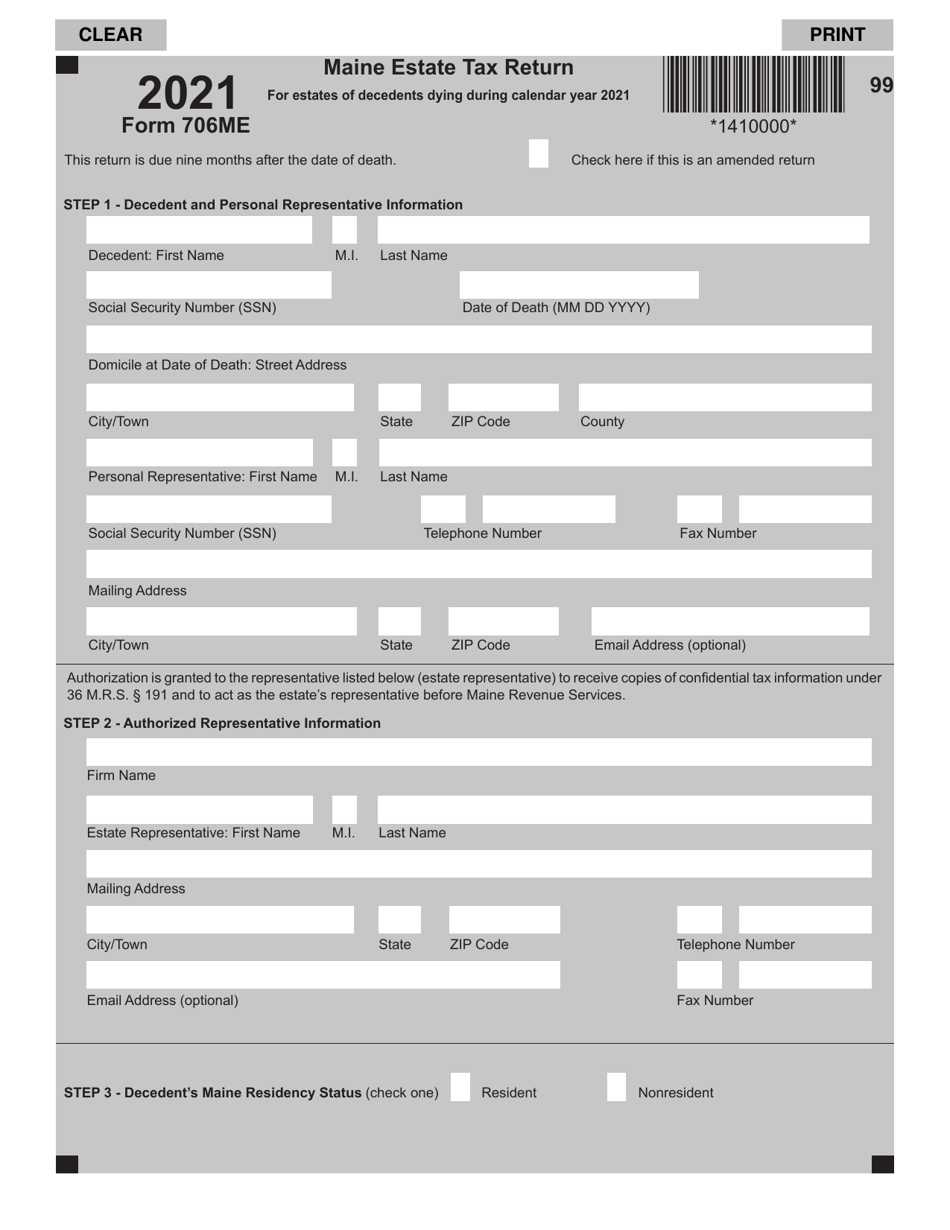 Form 706ME Maine Estate Tax Return - Maine, Page 1