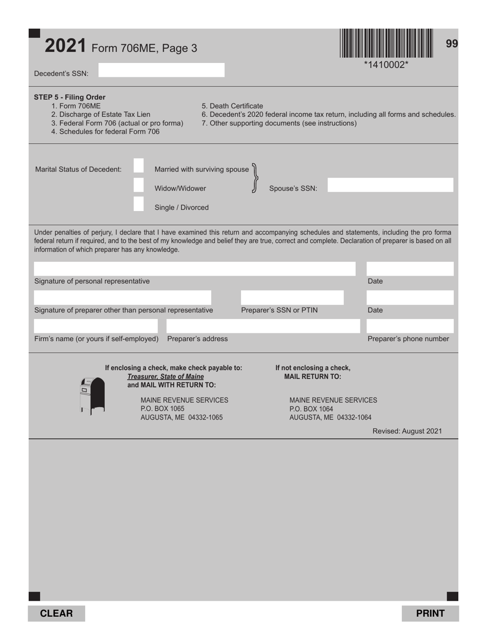 Form 706ME Maine Estate Tax Return - Maine, Page 3