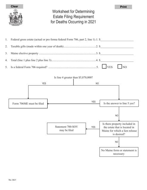 Worksheet for Determining Estate Tax Filing Requirement - Maine Download Pdf