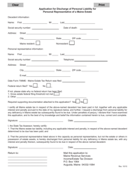 Document preview: Application for Discharge of Personal Liability for Personal Representative of a Maine Estate - Maine