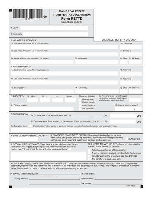 Form RETTD Maine Real Estate Transfer Tax Declaration - Maine