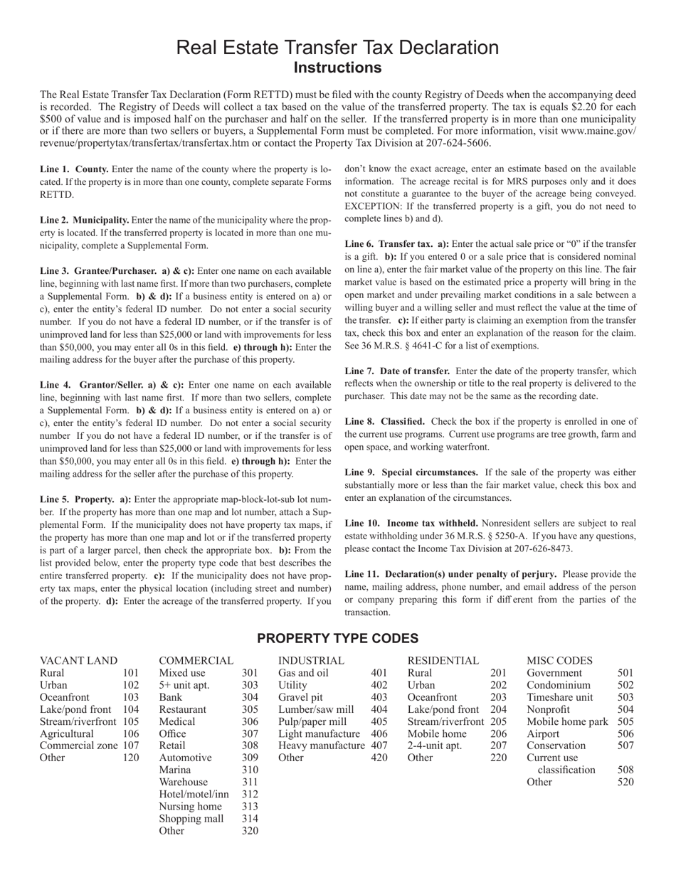 Form RETTD Maine Real Estate Transfer Tax Declaration - Maine, Page 2