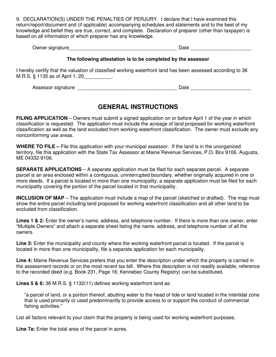Application for Working Waterfront Land Classification - Maine, Page 2