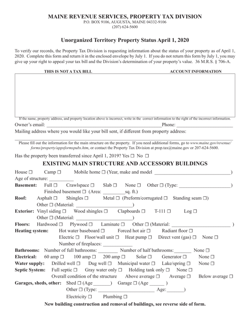 Unorganized Territory Property Status Form - Maine, 2020