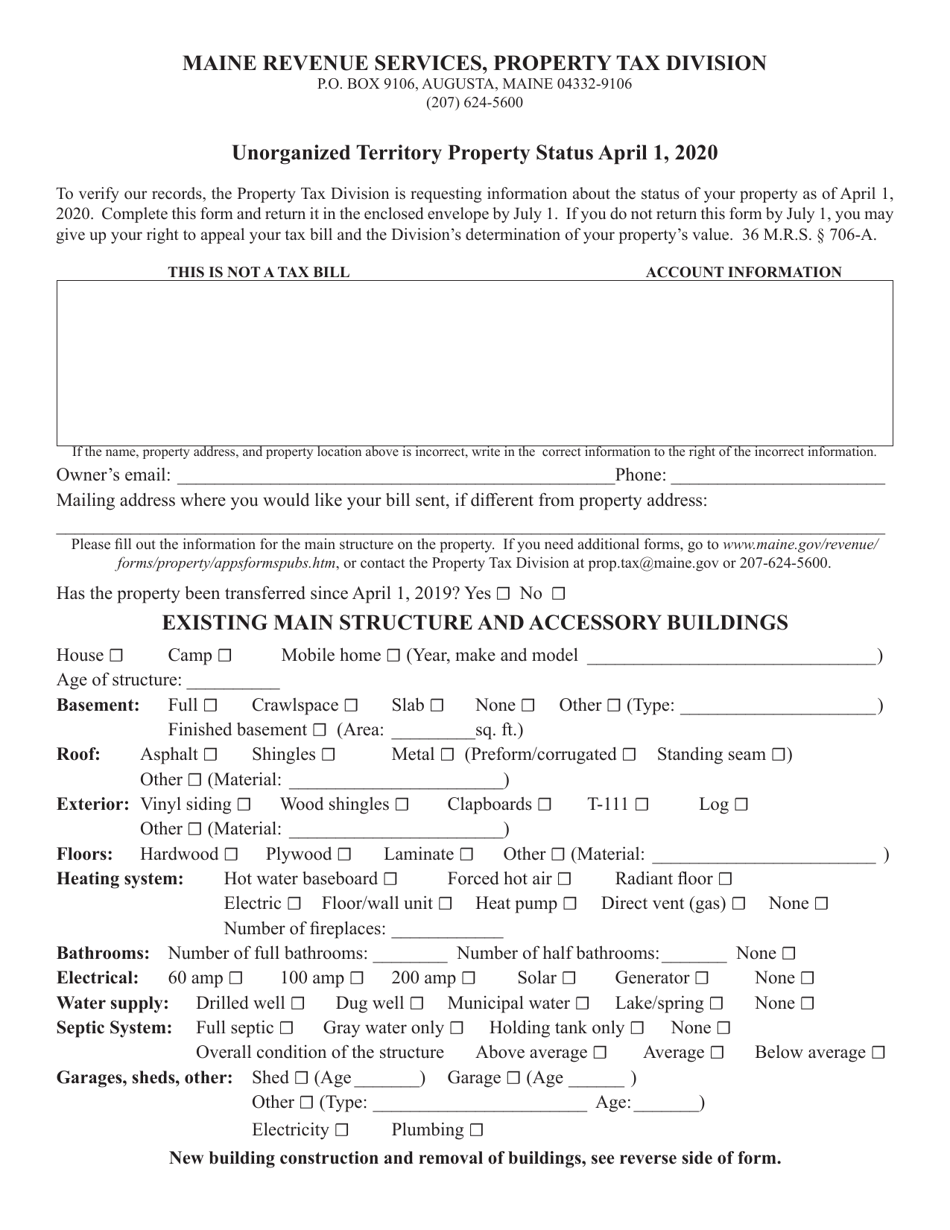 2020 Maine Territory Property Status Form Download