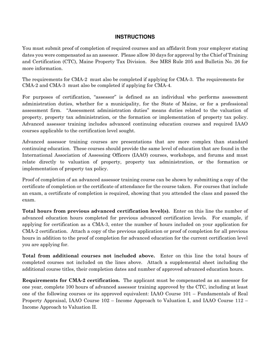 Advanced Assessor Certification Application - Maine, Page 2