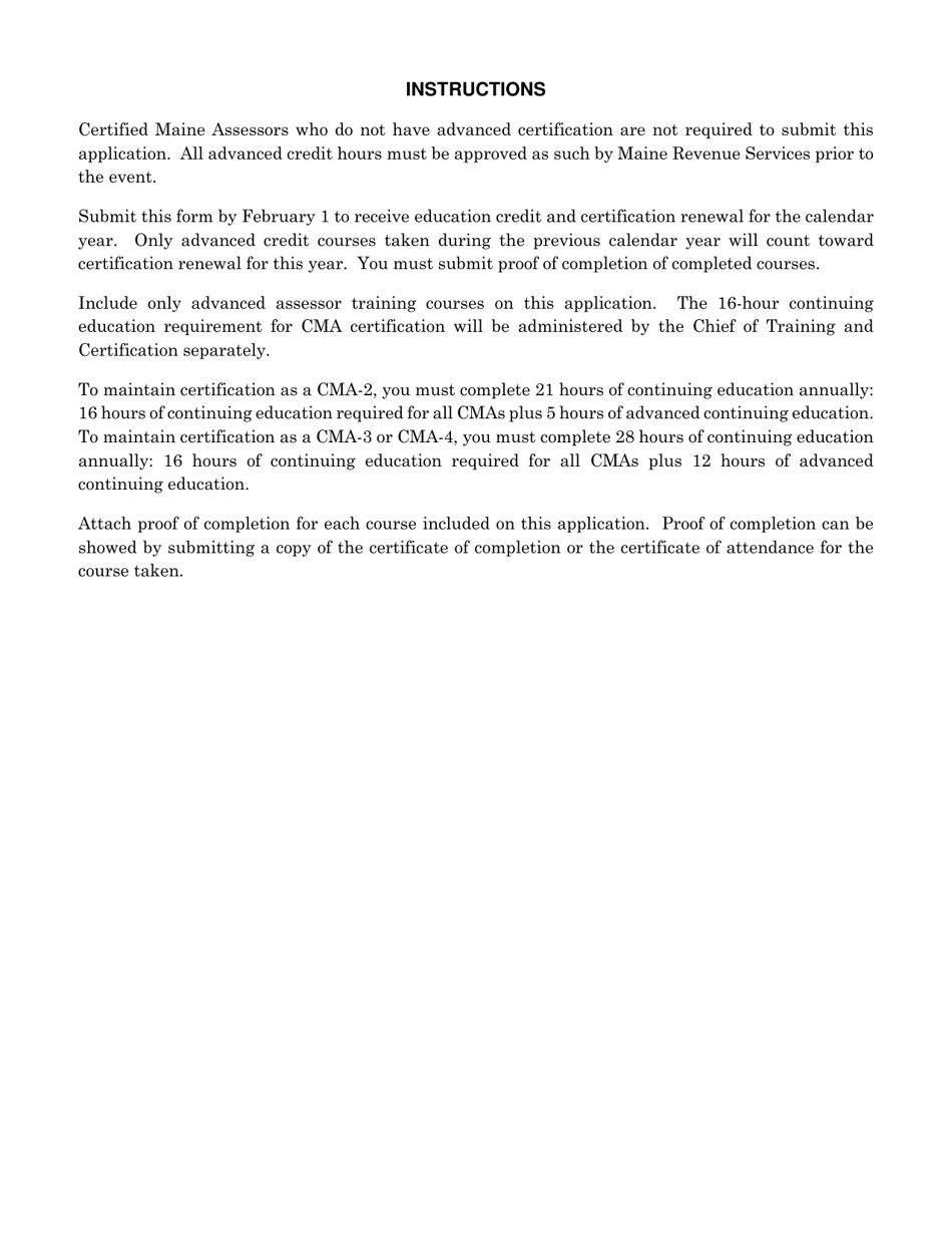 Advanced Assessor Certification Renewal Application - Maine, Page 2