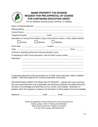 Request for Pre-approval of Course for Continuing Education Credit - Maine