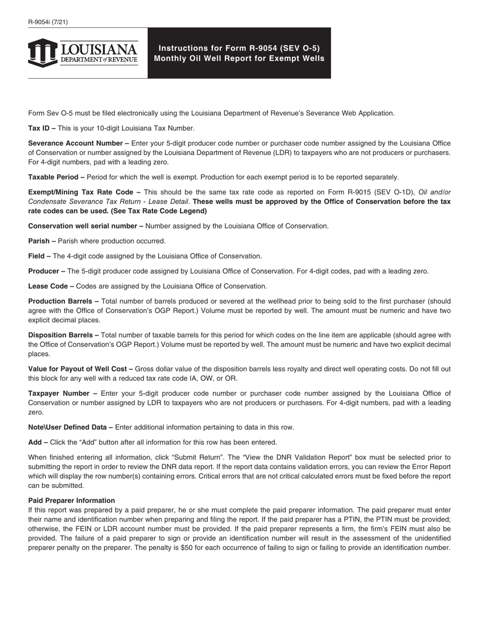 Instructions for Form R-9054, SEV O-5 Monthly Oil Well Report for Exempt Wells - Louisiana, Page 1