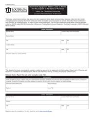 Document preview: Form R-85005 Short-Term Equipment Dealer Lease or Rental for the Purpose of Re-lease or Re-rental Sales Tax Exemption Certificate - Louisiana