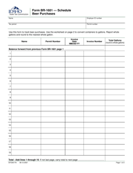 Form BR-1601 (EFO00178) Schedule Beer Purchases - Idaho