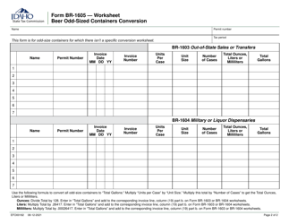 Form BR-1605 (EFO00182) Worksheet Beer Odd-Sized Containers Conversion - Idaho, Page 2