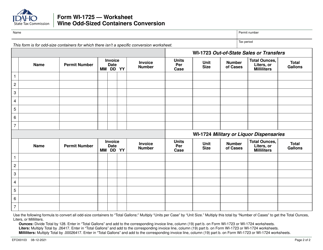 Form WI-1725 (EFO00103) Wine Odd-Size Containers Conversion Worksheet - Idaho, Page 2