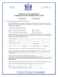 Document preview: Reinsurance Intermediary - Corporation/Partnership Application - Delaware