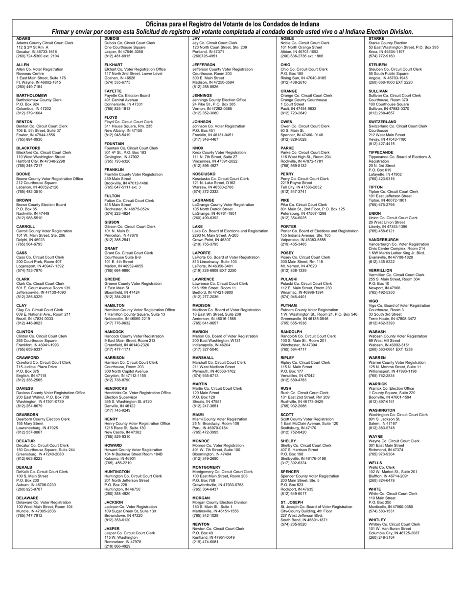 Formulario VRG-7 (State Formulario 54509) Solicitud De Registro Para El Votante De Indiana - Indiana (Spanish), Page 2