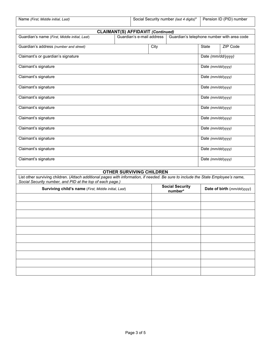 State Form 55761 Claim for State Employee Line of Duty Death Benefit for a Spouse, or Dependent Child as Beneficiary - Indiana, Page 3