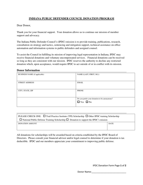 Credit Card Authorization Form for Ipdc Donation and Scholarship Purposes - Indiana Download Pdf